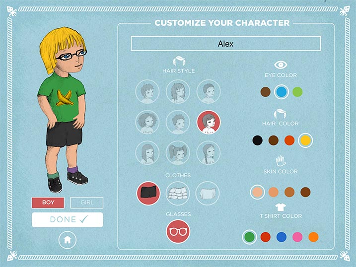 Customize your hair style, skin color, cloths and name picture book
