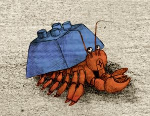 Drawing of a hermit crab house made of lego